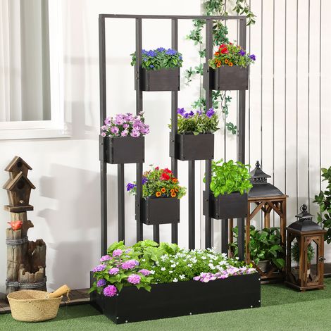 Hochbeet mit Holzrankgitter für Pflanzen, Gemüse, Blumen oder Kräuter, Maße 90 x 45 x 170 cm (L x B x H)