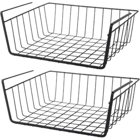 Paniers de rangement suspendus sous les armoires - lot de 2 paniers en fil de fer noir - installation sans outil (1/5)