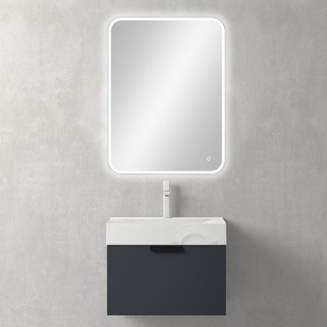 Mai & Mai Meuble de Salle de Bains Gris-noir Mat Meuble sous Vasque 60x45cm Meuble avec Lavabo et Miroir