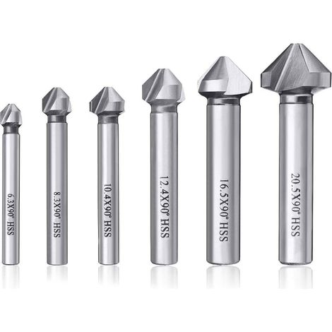 Pieza biselada de 90° Punta cónica Avellanador de punta cilíndrica giratoria Avellanador desbarbador para madera Metal PVC Máquina herramienta 6.3/8.3/10.4/12.4/16.5/20.5mm (1/5)