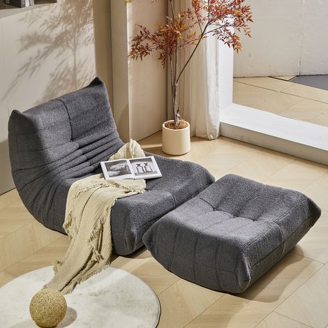 Butaca de felpa Plush gris ancho 90 cm (1/5)