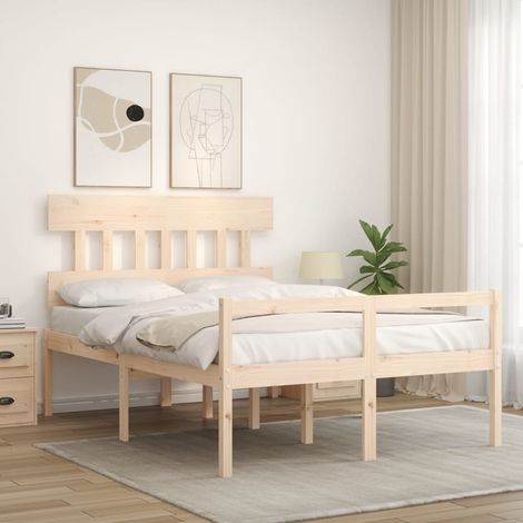Cama de matrimonio personas mayores con cabecero madera maciza vidaXL (1/4)