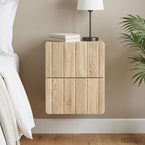 vidaXL Wall-Mounted Bedside Cabinet Sonoma Oak 33 x 34.5 x 43 cm (1/5)