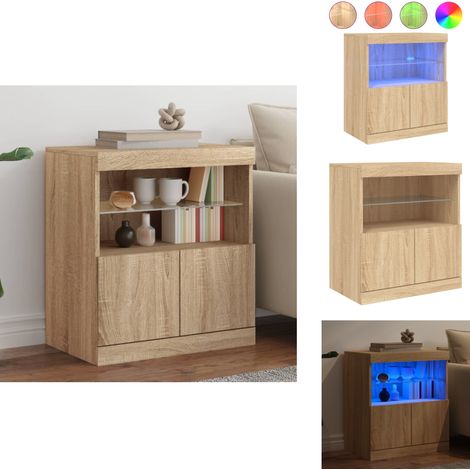 Buffet avec lumières LED chêne sonoma 60x37x67 cm - Buffet Design Moderne - Meuble Rangement - Luminaire Led Rgb - Décoration Intérieur - Armoire Murale (1/5)