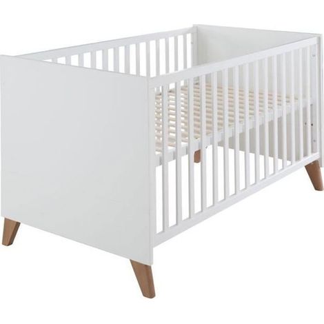 Lit bébé ROBA OLE 70 x 140 cm Blanc pieds chêne (1/5)