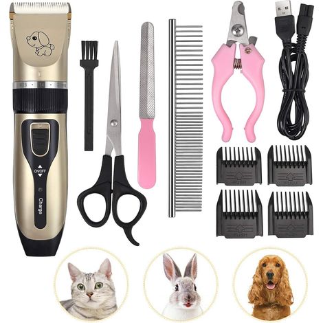 Professional Silent Cordless Electric Dog and Cat Clipper for Long, Thick Hair, Includes Scissors and Comb (1/4)