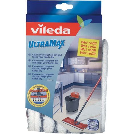 Vileda – Recharge microfibre UltraMax 2 en 1 – 80% microfibres – Nettoyage sans trace – Housse lavable absorbante pour sols brillants