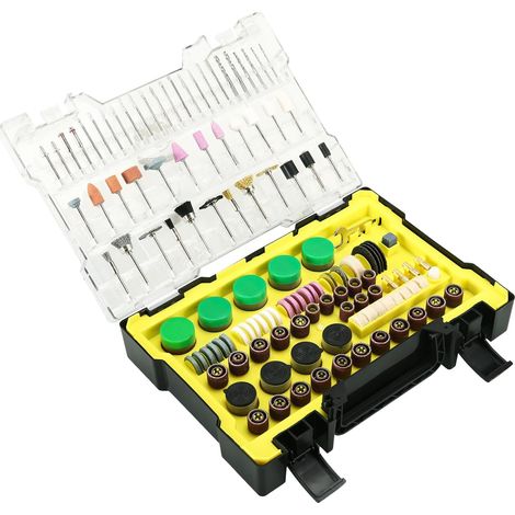 500 Pièces Outil Multifonction Ensemble D'accessoires, Acier en Carbone avec Boîte Portable, Accessoires Polyvalents Universels, pour la Coupe, le Polissage, L'affûtage (Jaune) Jaune - (1/5)