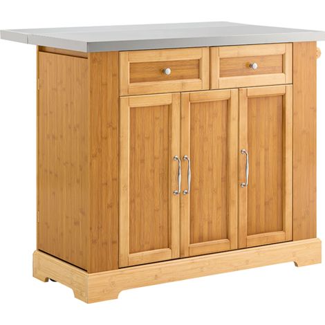 SoBuy Kitchen Trolley Cart, Central Island with Extendable Worktop Mobile Cart for Kitchen or Dining Room, Kitchen Storage Cabinet Natural 107x(46–71)x92.5 cm FKW130-N
