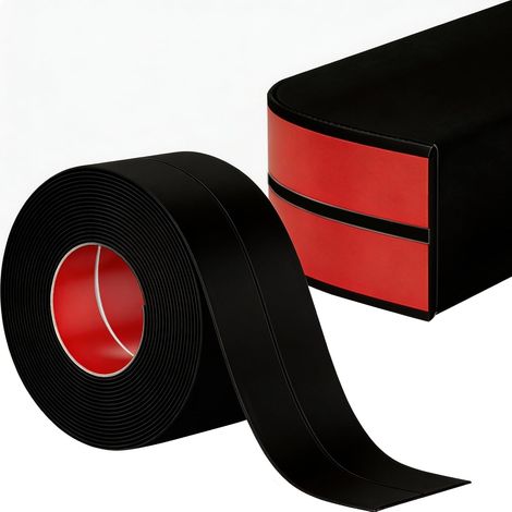 Plinthe Souple Autoadhésive Noir 6M, 30mm+30mm Bordure Autocollante pour Mur, Protection de Sol, Finition de Joint, Facile à Installer Pour Sol et murs (1/5)
