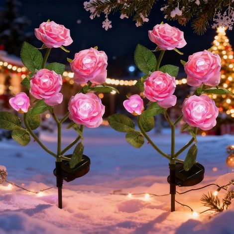 10 Lumières solaires, LED étanche, fleur rose, panneau silicium, jardin allée pelouse (1/5)