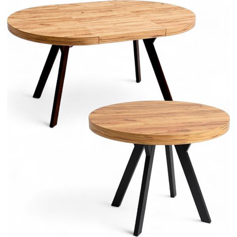Runder Design-Esstisch Metal Y Ø110-210 cm, ausziehbar, Craft Eiche /Schwarz (1/4)