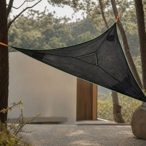 Hamac Triangle Extérieur avec Moustiquaire, Structure Stable Anti-Bascule, 250kg, Maille Respirante, 280x280cm, Idéal Camping (1/5)