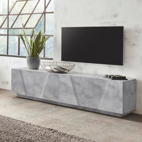 Meuble TV moderne 4 portes – Dimensions 162,5 x 44 x 43 cm – Bois FSC béton – Charnières métalliques – Design italien (1/5)