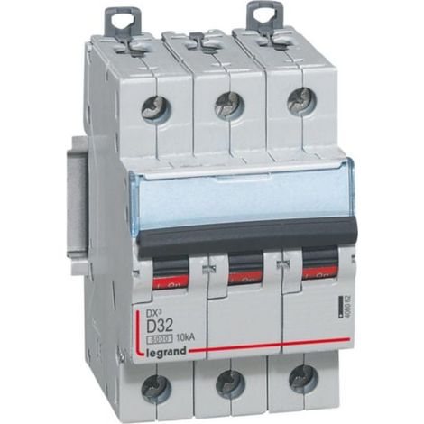 Disjoncteur DX³6000 10kA arrivée haute et départ bas à vis 3P 400 - 32A - courbe D - pour peigne HX³ traditionnel - LEGRAND