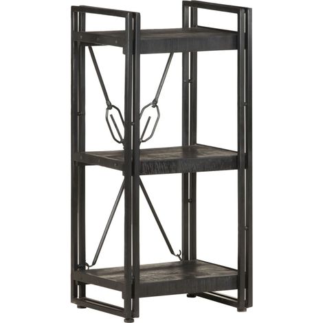 Bücherregal 3 Fächer Schwarz 40x30x80 cm Mango Massivholz