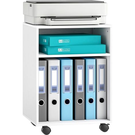 Bracket for printed to casters with 2 shelves lorsqu in wood, 40 x 35 x 55,5 cm, white (1/5)