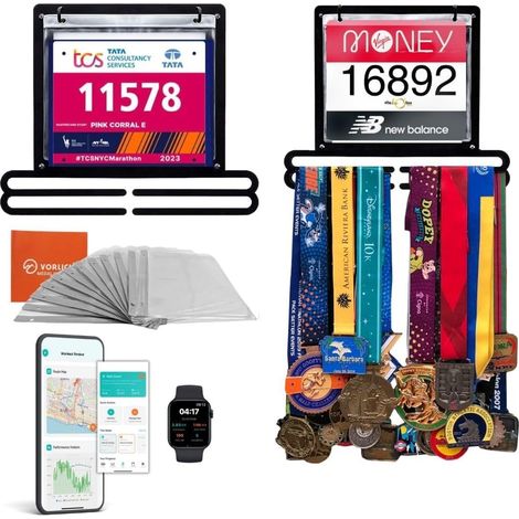 Présentoir à médailles pour course à pied jusqu'à 50 médailles, support pour plus de 100 dossards de compétition (1/5)