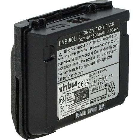 vhbw Akku Ersatz für Vertex Yaesu FNB-V80li, FNB-80Li für Funkgerät, Walkie Talkie (1500 mAh, 7,4 V, Li-Ion)
