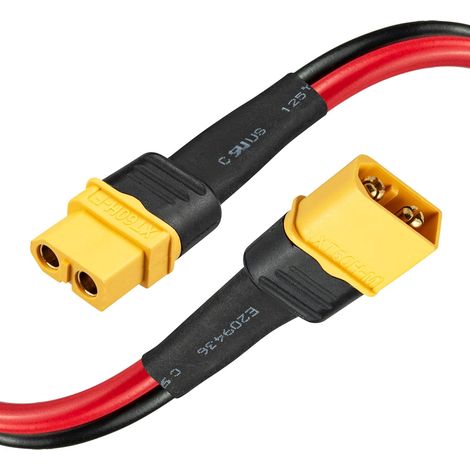 Câble parallèle XT60 mâle vers Femelle 12AWG 2FT (60 cm) - 40A Haute Intensité pour Batterie LiPo, Drone, Voiture RC, Panneau Solaire, Centrale Portable (1/5)