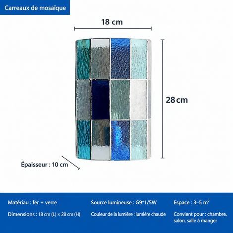 Applique Murale Rétro Vintage en Verre Modèle B bleu - lumière chaude 35 × 25 × 18 cm 2 kg – Livraison gratuite