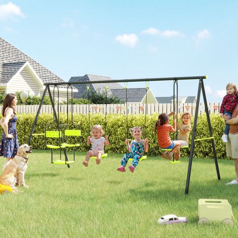 Balançoire 4 agrès portique avec balançoire - dimensions 3,55L x 1,84l x 1,86H m métal époxy anticorrosion PE Gris
