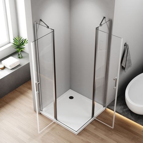 Duschkabine 100x80 cm Pendeltür Eckeinstieg Duschabtrennung Drehfalttür Dusche 6mm Nano Beschichtung ESG Glas Faltbare Duschwand Höhe 195cm (1/5)
