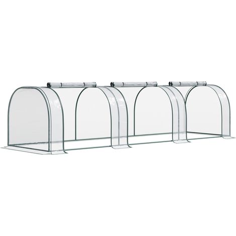 Foliengewächshaus aus transparentem PVC 350 x 100 x 80 cm mit Tür und grünem Stahlrahmen (1/5)