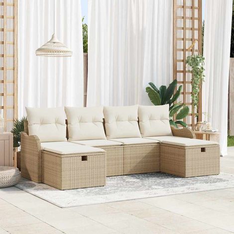 Set di divani 6 pz 6-Numero di posti Beige e Crema polyrattan vidaXL (1/5)