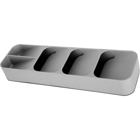 Boîte de rangement pour cuillères, couteaux et fourchettes, accessoire de rangement pour couverts et ustensiles de cuisine (tiroir de cuisine), gris (1/5)
