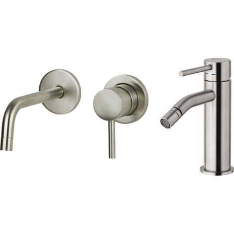 Conjunto mezclador mural para lavabo y bidé sin desagüe, color aspecto acero Paffoni Light KITLIG5ST (1/3)