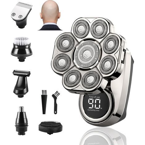 Herren-Glatzenrasierer, 9D Elektrorasierer für Herren, 6-in-1-Glatzentrimmer, IPX6 Nass- und Trocken-Glatzentrimmer (1/5)