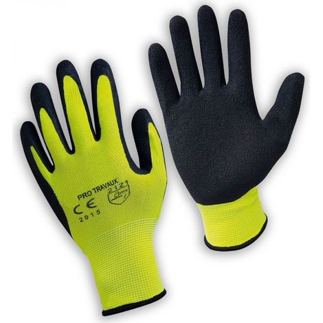 Paire de gants de protection pro travaux en polyamide et mousse de latex - Taille 8 - M - Jaune - Linxor