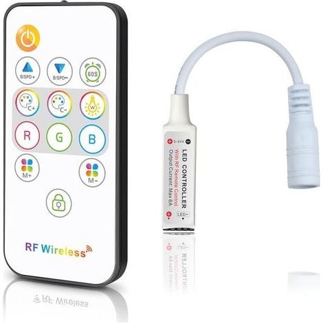 Contrôleur RF LED RGB avec Télécommande Sans Fil 13 Touches, Gradateur DC 5V 24V 6A, Design Ultra Fin, Compatible avec Bandes LED 5050/3528/5630 (Connecteur 4 Broches) (1/5)