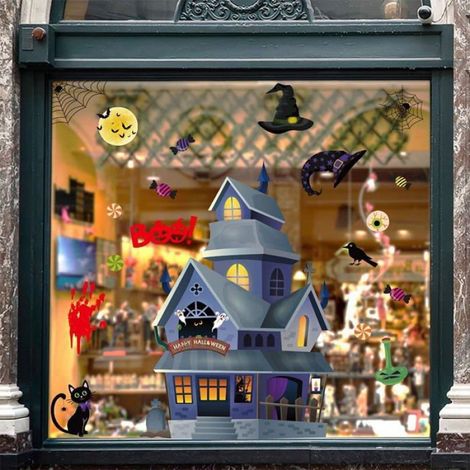 Autocollants Halloween - 214 Pièces sur 5 Feuilles - Décoration Fenêtre Verre Porte Réfrigérateur Miroir - Kit Décoration Festive (1/5)