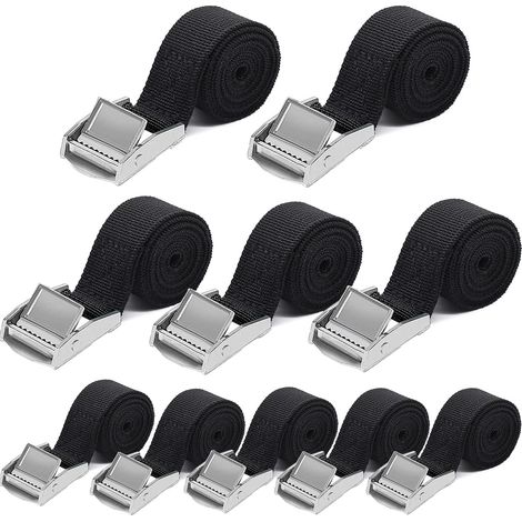 10 PCS Sangle de Serrage 25mm x 1m Capacité de Charge 250kg, Sangle de Fixation, Sangle de Serrage avec Boucle de Serrage pour Porte-vélos de Moto, Sangles D'arrimage Robustes, Noir (1/5)