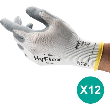 Gants de manutention Ansell HyFlex 11-800 taille 6, Manutention générale, 12 Paires, Blanc ( Prix pour 1 paire ) (1/5)