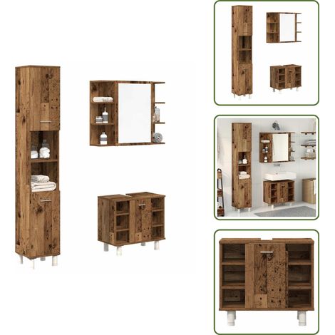 Armadio da bagno multistrato - vidaXL Set Mobili da Bagno 3 pz Legno Antico in Legno Multistrato -