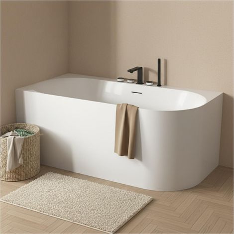 Baignoire semi-îlot blanche 170cm en acrylique Lucite® - Angle gauche - Livrée complète