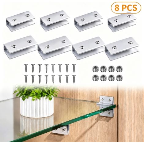 Lot de 8 pinces de verre rectangulaires en aluminium, 4 petites 8-10 mm et 4 grandes 10-12 mm, avec vis, finition argent (1/5)