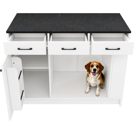 Isla de cocina blanca con 3 cajones, 1 especiero, balda regulable, 120 x 60 x 90 cm (1/5)