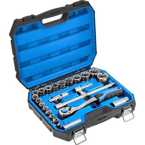 Högert Technik - Cassetta Attrezzi, Set Attrezzi, Valigetta Attrezzi, Kit Attrezzi, Chiavi a Bussola, Punte e Accessori 1/4”, Acciaio Cr-V, Meccanismo a Cricchetto con 72 Denti - HT1R416, 46 Pezzi (1/5)