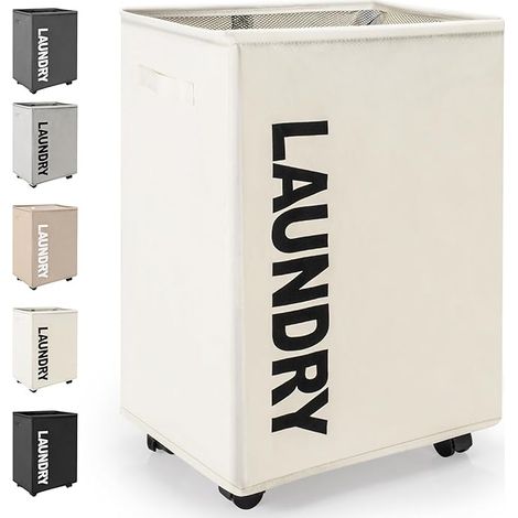 Bac à Linge avec Roues 65L Pliant Corbeilles à Linge Tissu Oxford Grand Panier à Linge Trieur de Blanchisserie avec Poignées Stockage de Couvertures Vêtements Oreillers Beige (1/5)