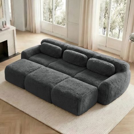 Sofá modular 3 plazas de tejido plush gris OKMYHOME (1/5)