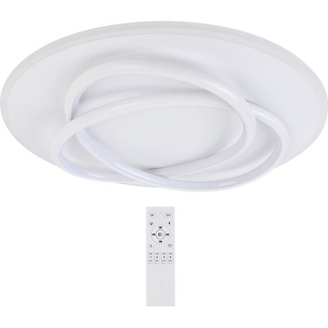Plafonnier LED rond moderne à intensité variable avec télécommande, luminaire décoratif de plafond, idéal pour un salon, une chambre à coucher ou une salle à manger, blanc (1/5)