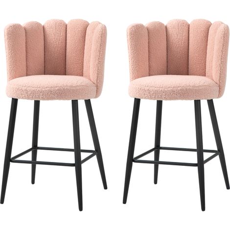 Lot de 2 tabourets de bar avec dossier et repose-pieds, pieds en acier, 52 x 53 x 93 cm, rose