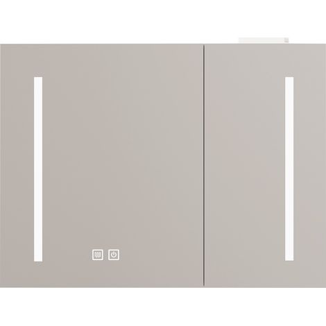 Armario espejo LED de 80 cm para baño, MDF y vidrio, blanco, mural (1/5)