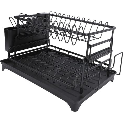 Égouttoir à Vaisselle, égouttoir à Vaisselle à 2 Niveaux en Acier au Carbone avec Porte-ustensiles, Organisateur de Comptoir 42 X 30 Cm avec pour Assiettes, Bols, Tasses, Baguettes (1/5)