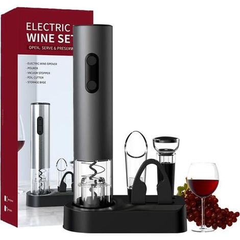 Ouvre-bouteille électrique, kit 4 en 1 avec base, tire-bouchon automatique sans fil (1/5)
