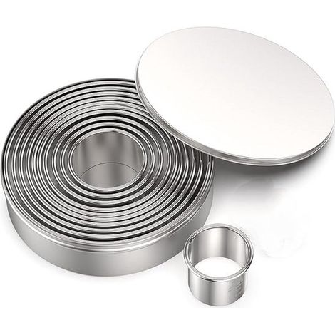 Emporte-pièces - Moule à biscuits - Cuisson des biscuits - Moules à biscuits 12 pièces - Acier inoxydable - Emporte-pièces - Emporte-pièces - Ensemble koekjesvorm ronds - Argent - 12,5 x 12,5 x 3,2 cm (1/3)